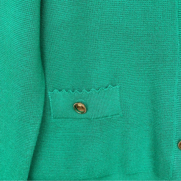 Adrianna Papell Cardigan Sweater Scallop Trims Gold Buttons Faux Front Pockets - Picture 3 of 13